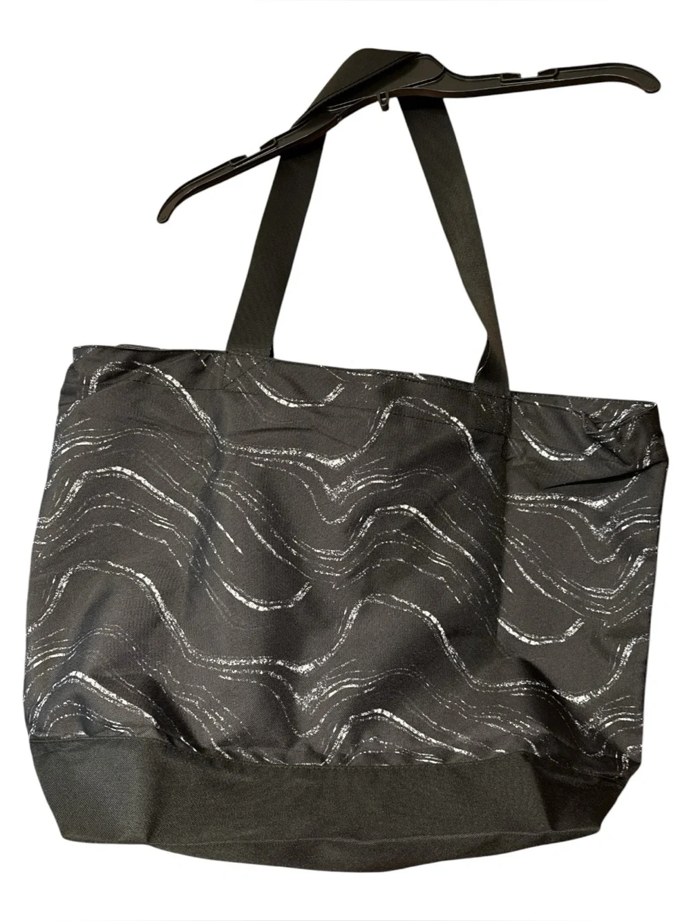 PINK Victoria’s Secret Black Wave Print Tote Bag Large Zip Travel Carryall NWT